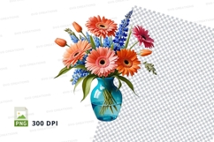 Flower bouquet in blue vase clipart png Product Image 1