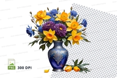 Floral bouquet in blue vase clipart png Product Image 1