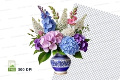 Floral bouquet in blue and white vase clipart png Product Image 1