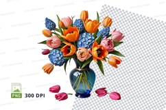 Flower bouquet in blue vase clipart png Product Image 1