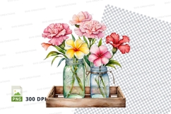 Watercolor floral bouquet in glass jars on wooden tray Product Image 1