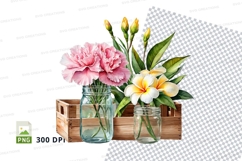 Wooden crate with mason jars and flowers clipart png Product Image 1