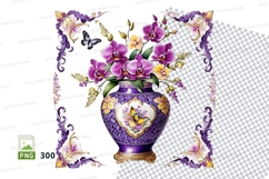 Orchid vase with floral design clipart png Product Image 1