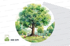 Watercolor tree in park circle clipart png Product Image 1