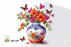Vase with flowers and butterflies clipart png Product Image 1