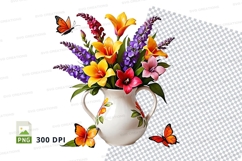 Floral bouquet in vase with butterflies clipart png Product Image 1