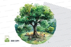Watercolor tree with people png Product Image 1