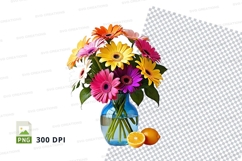 Colorful gerbera daisies in blue vase clipart png Product Image 1