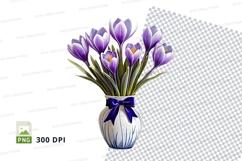 Clipart png of purple crocus flowers in a vase Product Image 1