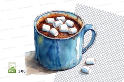 Blue ceramic mug with hot chocolate and marshmallows mockup Product Image 1