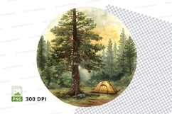 Circular forest camping scene clipart png Product Image 1