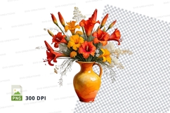 Floral bouquet in orange vase clipart png Product Image 1