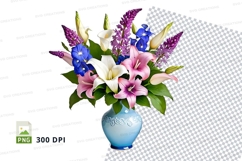 Flower bouquet in blue vase clipart png Product Image 1