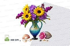 Floral arrangement in vase with seashells mockup Product Image 1