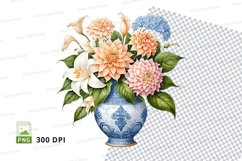 Floral bouquet in blue vase clipart png Product Image 1