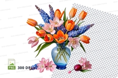 Flower bouquet in blue vase clipart png Product Image 1