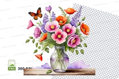 Watercolor flower bouquet in vase clipart png Product Image 1