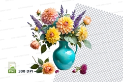 Floral bouquet in blue vase clipart png Product Image 1
