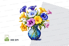 Clipart png of a bouquet of flowers in a blue vase Product Image 1
