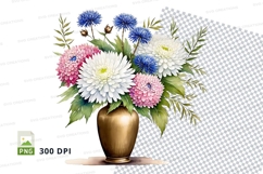 Watercolor flower bouquet in vase clipart png Product Image 1