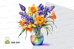 Vase with orange and blue flowers clipart png Product Image 1