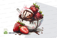 Strawberry ice cream with chocolate sauce clipart png Product Image 1