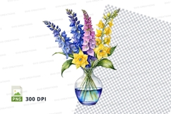 Watercolor floral bouquet in vase png Product Image 1