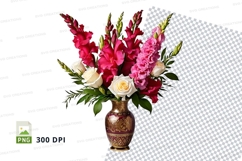 Vase with pink and white flower bouquet clipart png Product Image 1