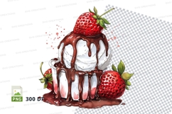 Strawberry ice cream with chocolate sauce clipart png Product Image 1