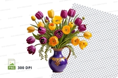 Flower bouquet in blue vase clipart png Product Image 1