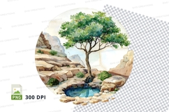 Watercolor tree in desert landscape clipart png Product Image 1