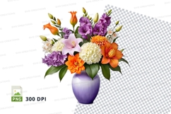Clipart png of a flower bouquet in a purple vase Product Image 1