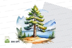 Watercolor pine tree landscape clipart png Product Image 1