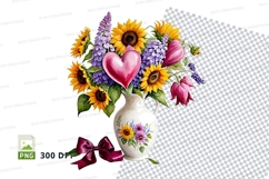 Floral bouquet in vase with heart shaped cutout png Product Image 1