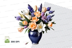 Flower bouquet in blue vase clipart png Product Image 1