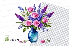 Floral bouquet in blue vase clipart png Product Image 1