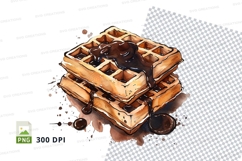 Clipart png of stacked waffles with chocolate syrup Product Image 1