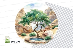 Watercolor tree in desert landscape png Product Image 1
