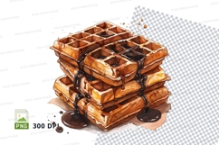 Stack of belgian waffles with chocolate syrup mockup Product Image 1