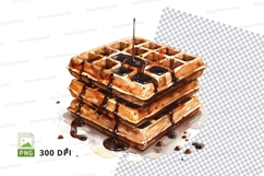 Stack of waffles with chocolate syrup mockup Product Image 1