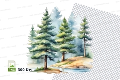 Watercolor pine trees landscape clipart png Product Image 1