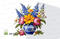 Floral bouquet in blue vase clipart png Product Image 1
