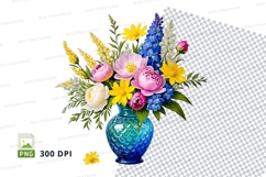 Flower bouquet in blue vase clipart png Product Image 1