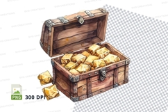 Treasure chest with gold coins clipart png Product Image 1