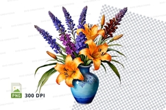 Floral bouquet in blue vase clipart png Product Image 1