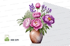 Watercolor flower bouquet in vase clipart png Product Image 1