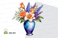 Clipart png floral bouquet in blue vase Product Image 1