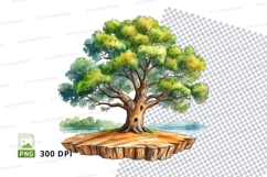 Watercolor tree on wooden platform mockup Product Image 1