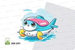 Cartoon seal in blue airplane t-shirt mockup Product Image 1