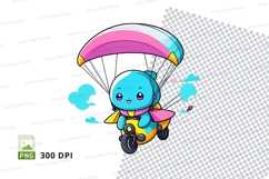 Cartoon character riding motorcycle with parachute clipart p Product Image 1